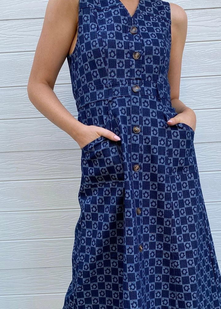 Tabitha Printed denim dress - Navy