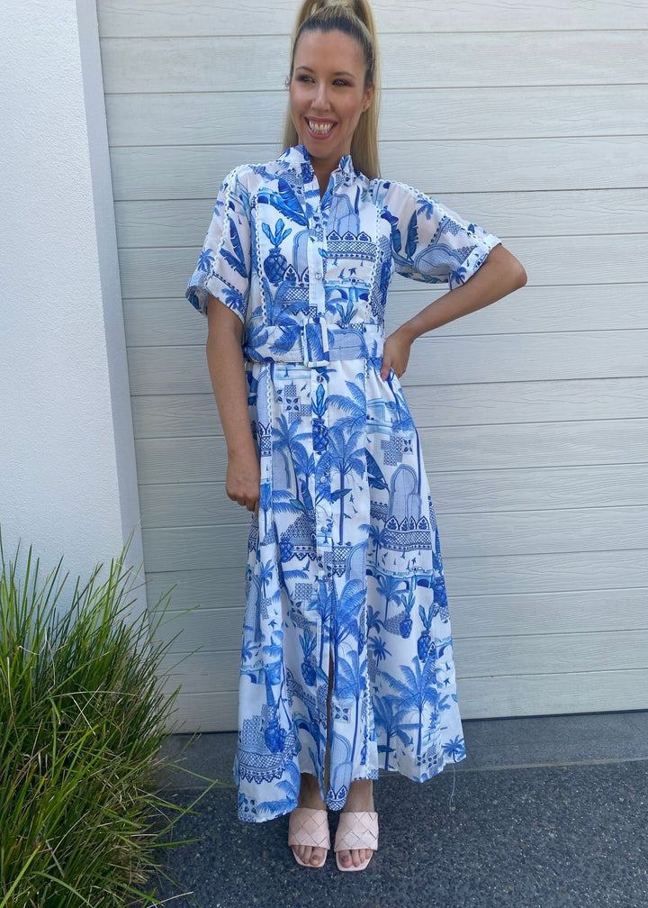 Vacation dress- blue/white