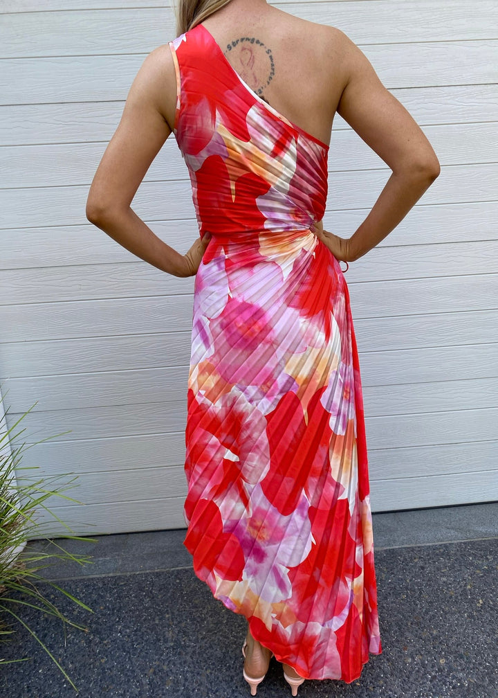 Camelia pleat dress - Pink and red floral print