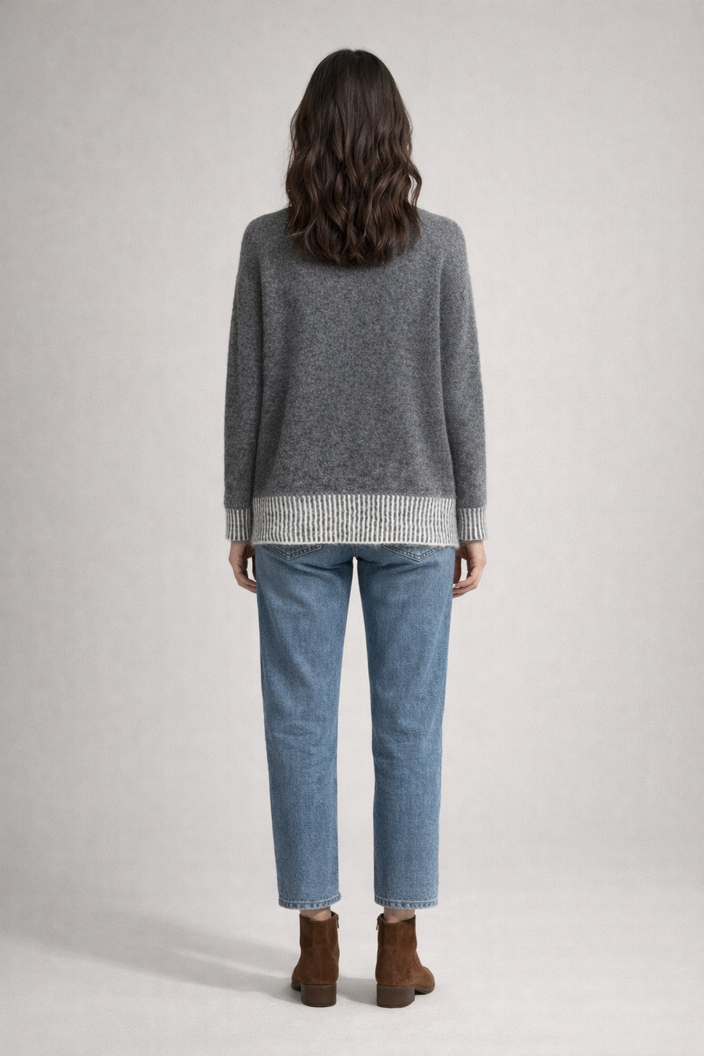 Contrast-Trim Turtleneck Sweater — Charcoal