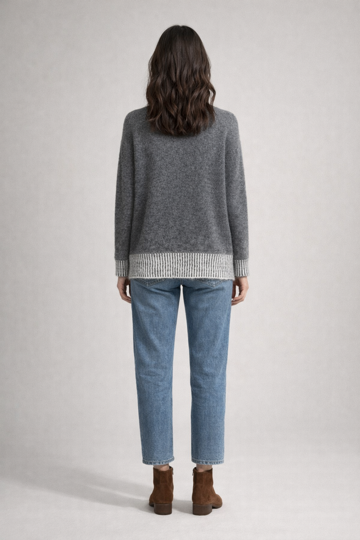 Contrast-Trim Turtleneck Sweater — Charcoal