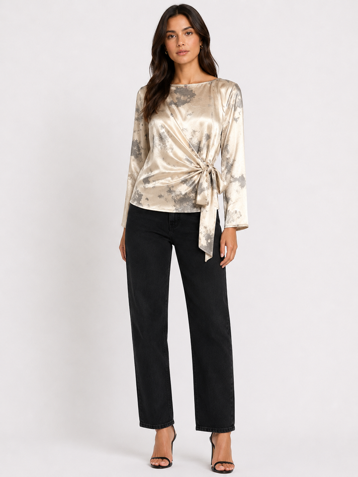 Printed Wrap Blouse - Cream