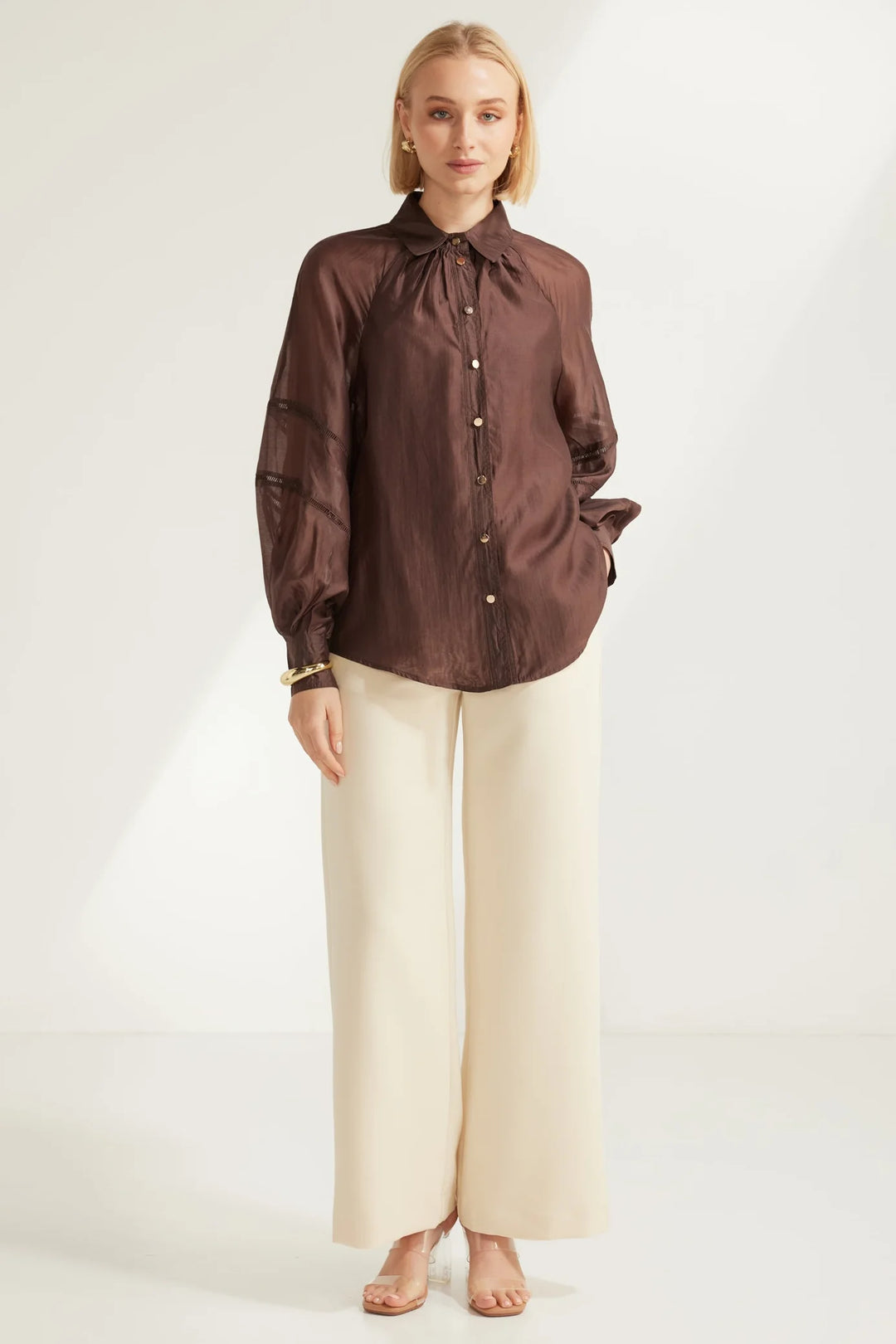 Evienne Sheer Blouse — Chocolate