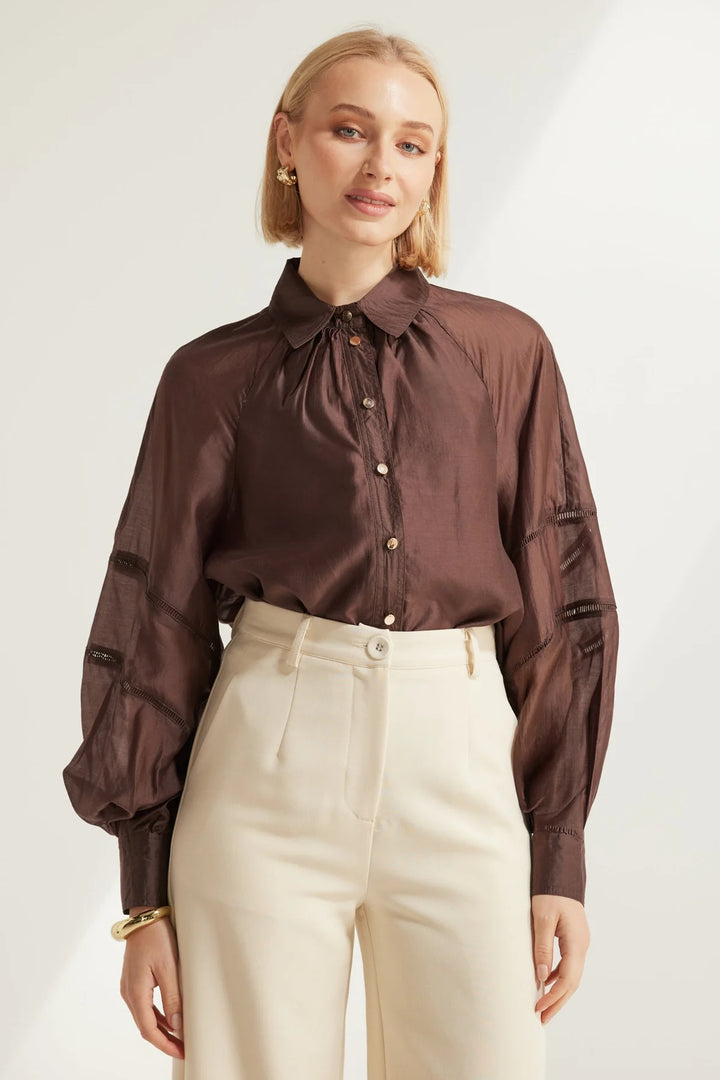 Evienne Sheer Blouse — Chocolate