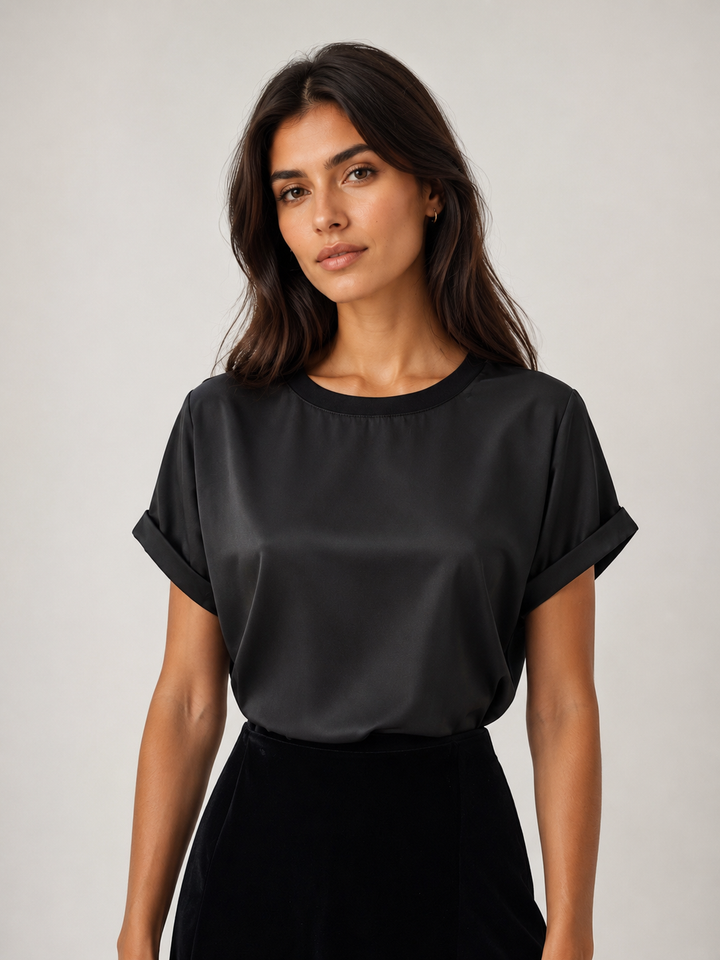 Satin Crew Tee - Black