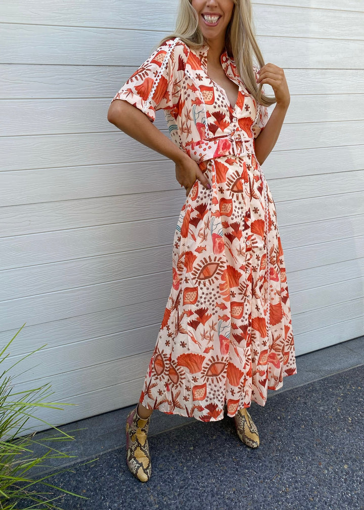 Vacation Dress-Orange/Beige