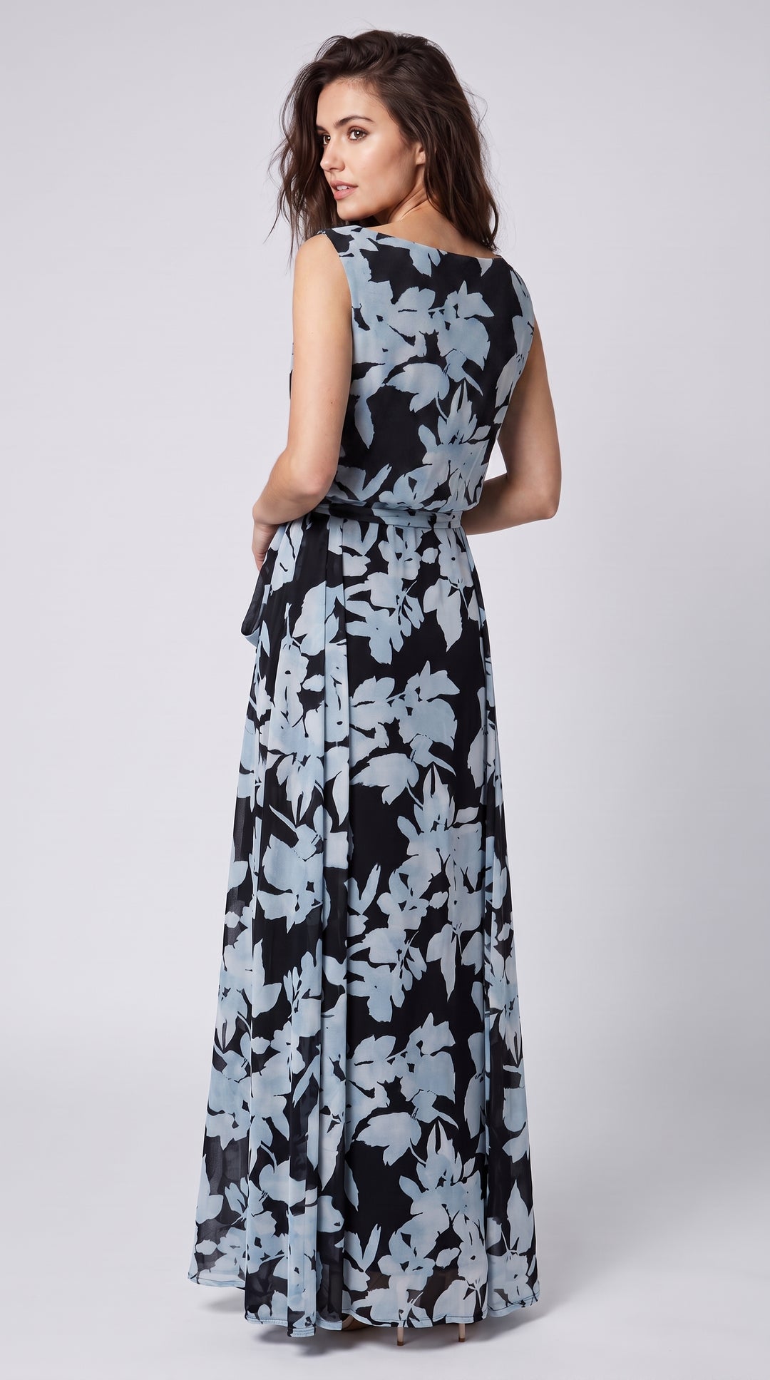 Black Floral Open Back Maxi Dress