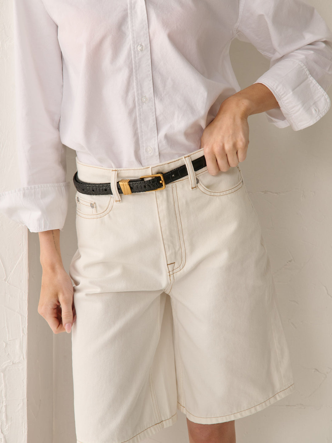 Lesley Skinny Genuine Leather Belt - Black