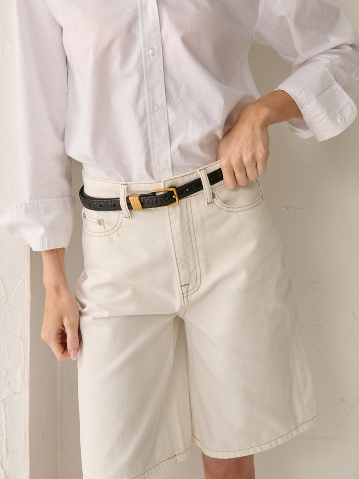 Lesley Skinny Genuine Leather Belt - Black