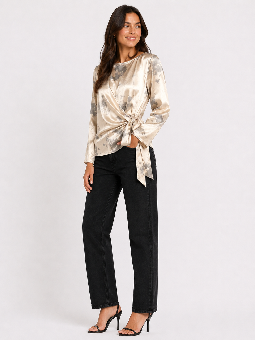 Printed Wrap Blouse - Cream