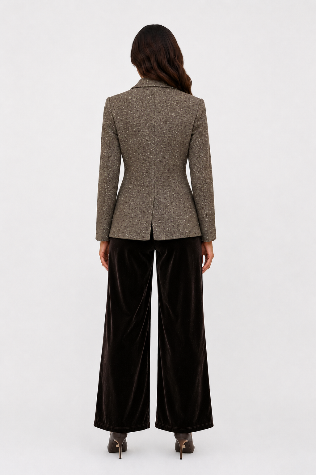 Single-Button Tweed Blazer — Mocha