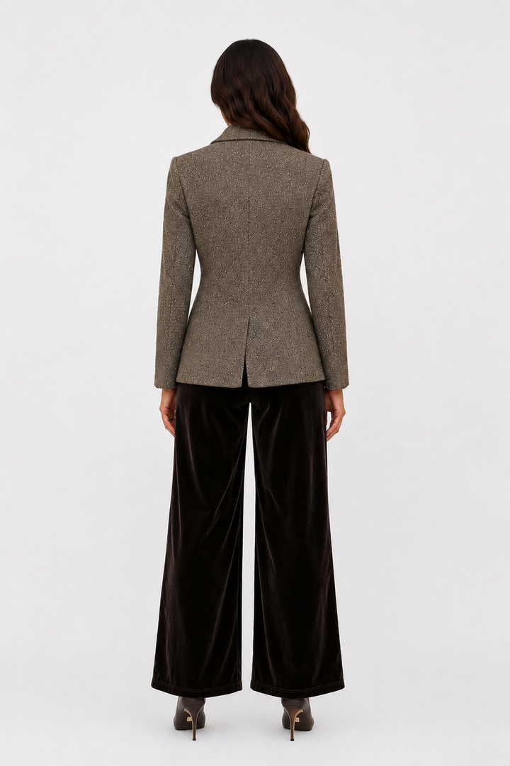 Single-Button Tweed Blazer — Mocha