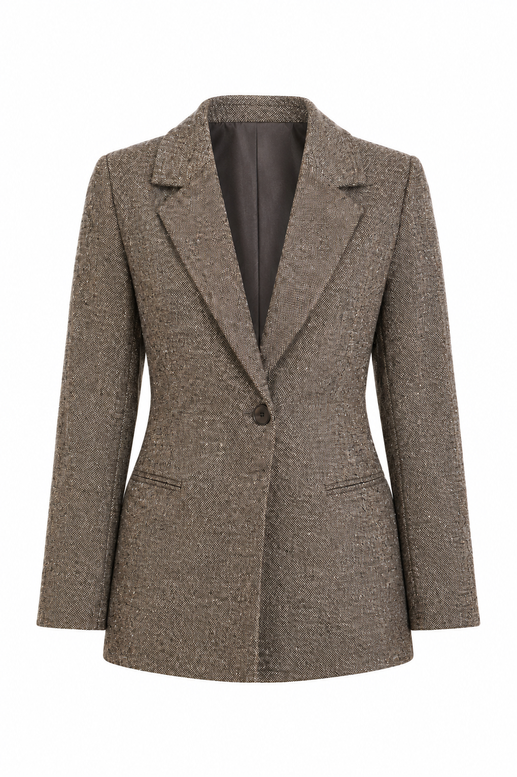Single-Button Tweed Blazer — Mocha