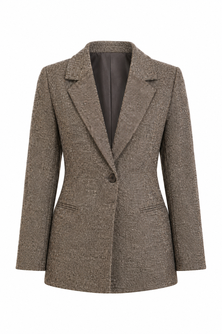 Single-Button Tweed Blazer — Mocha