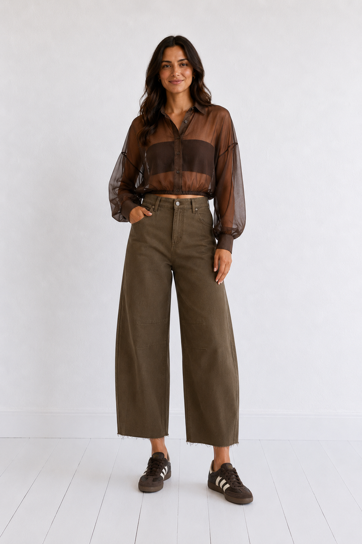 Wide-Leg Cropped Pants — Chocolate