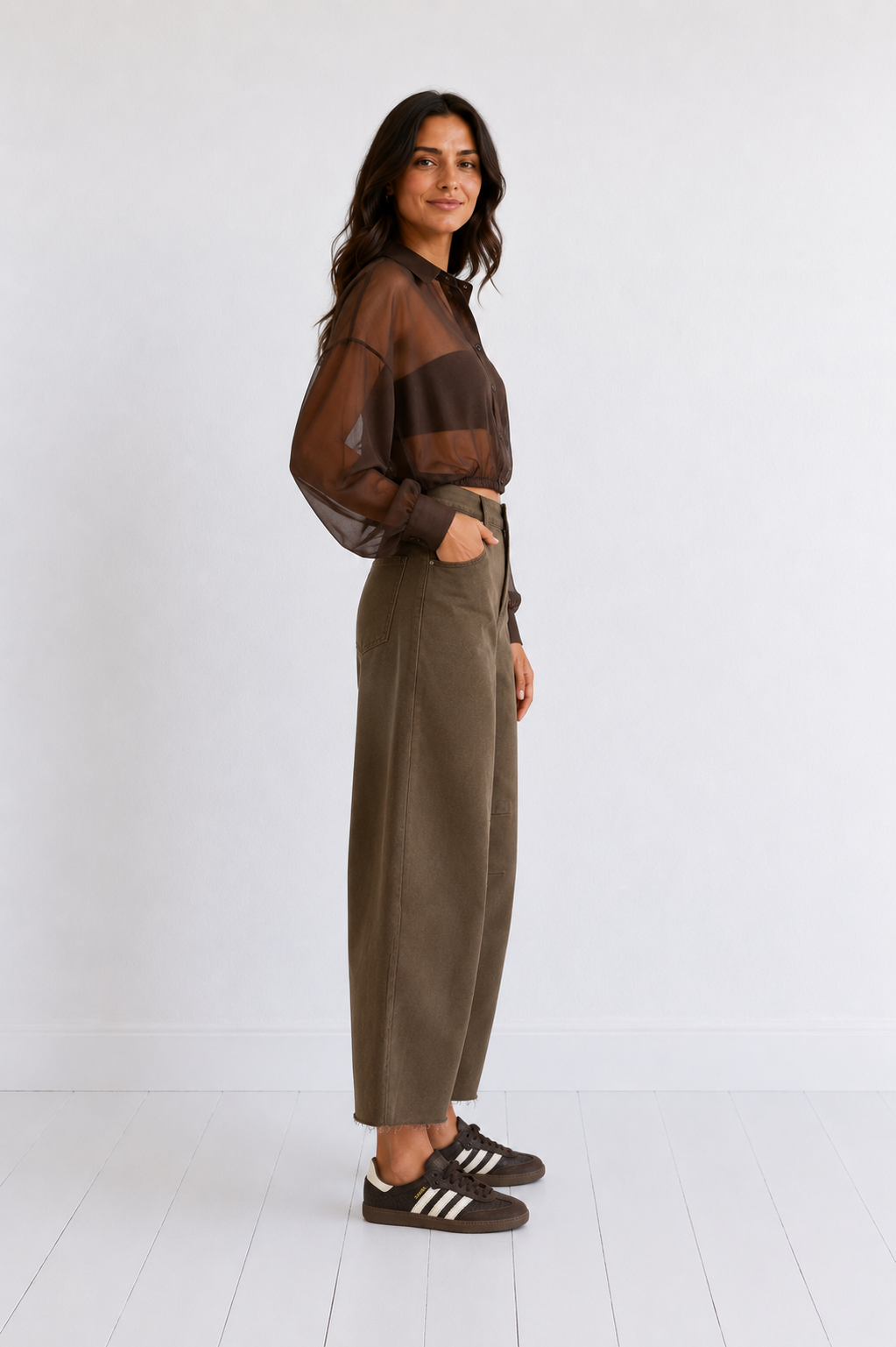 Wide-Leg Cropped Pants — Chocolate