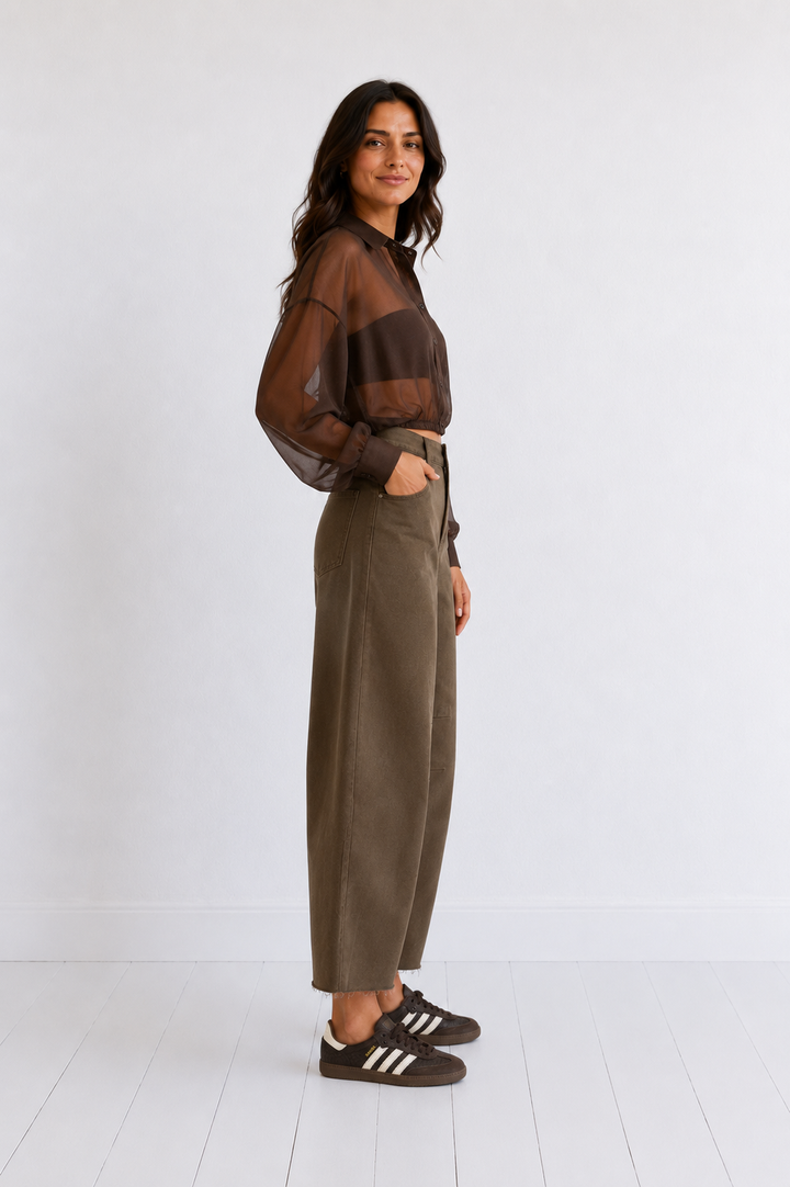 Wide-Leg Cropped Pants — Chocolate