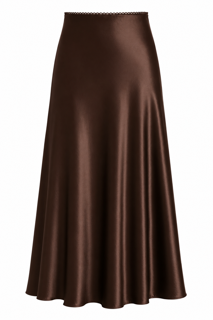 Pleated Midi Skirt — Chocolate