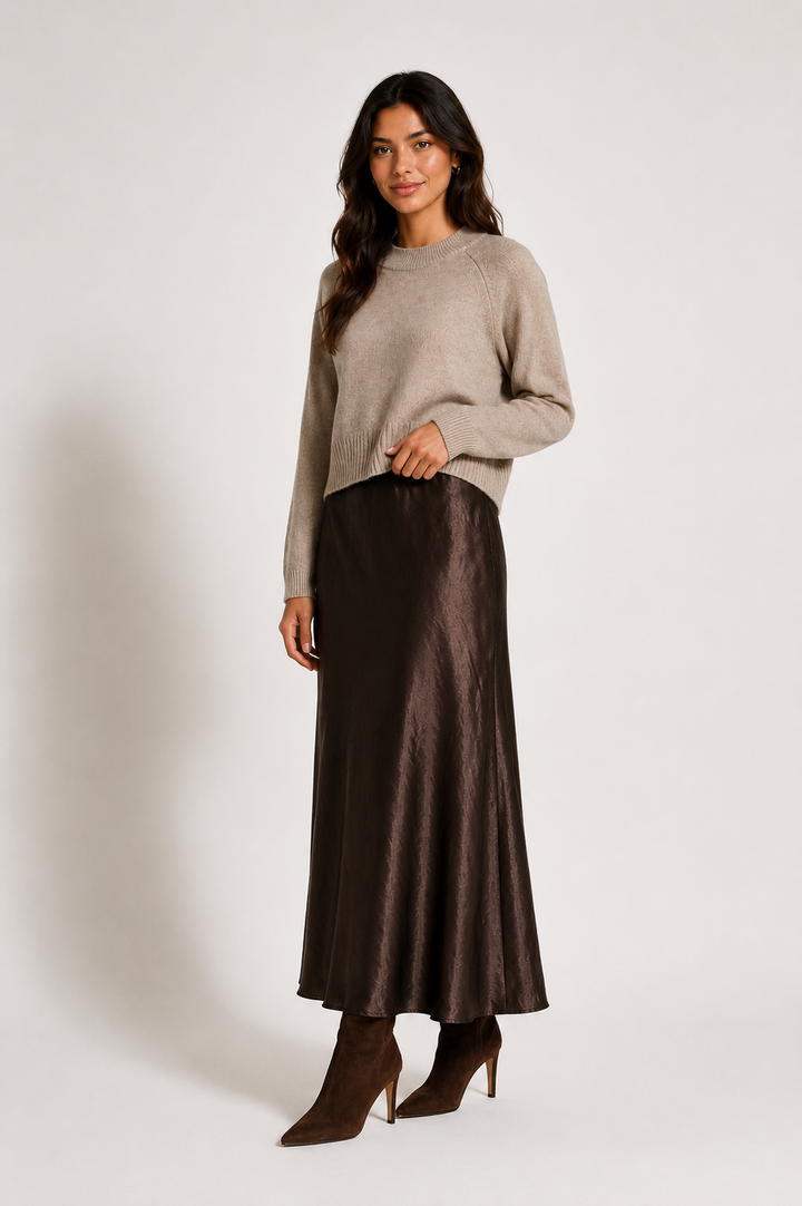 Pleated Midi Skirt — Chocolate
