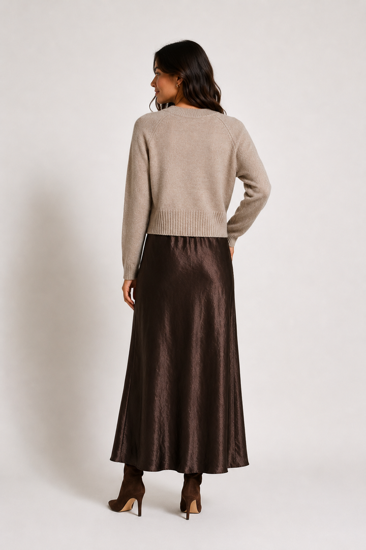 Pleated Midi Skirt — Chocolate