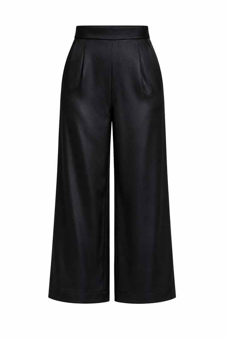 Satin Wide-Leg Pants — Black