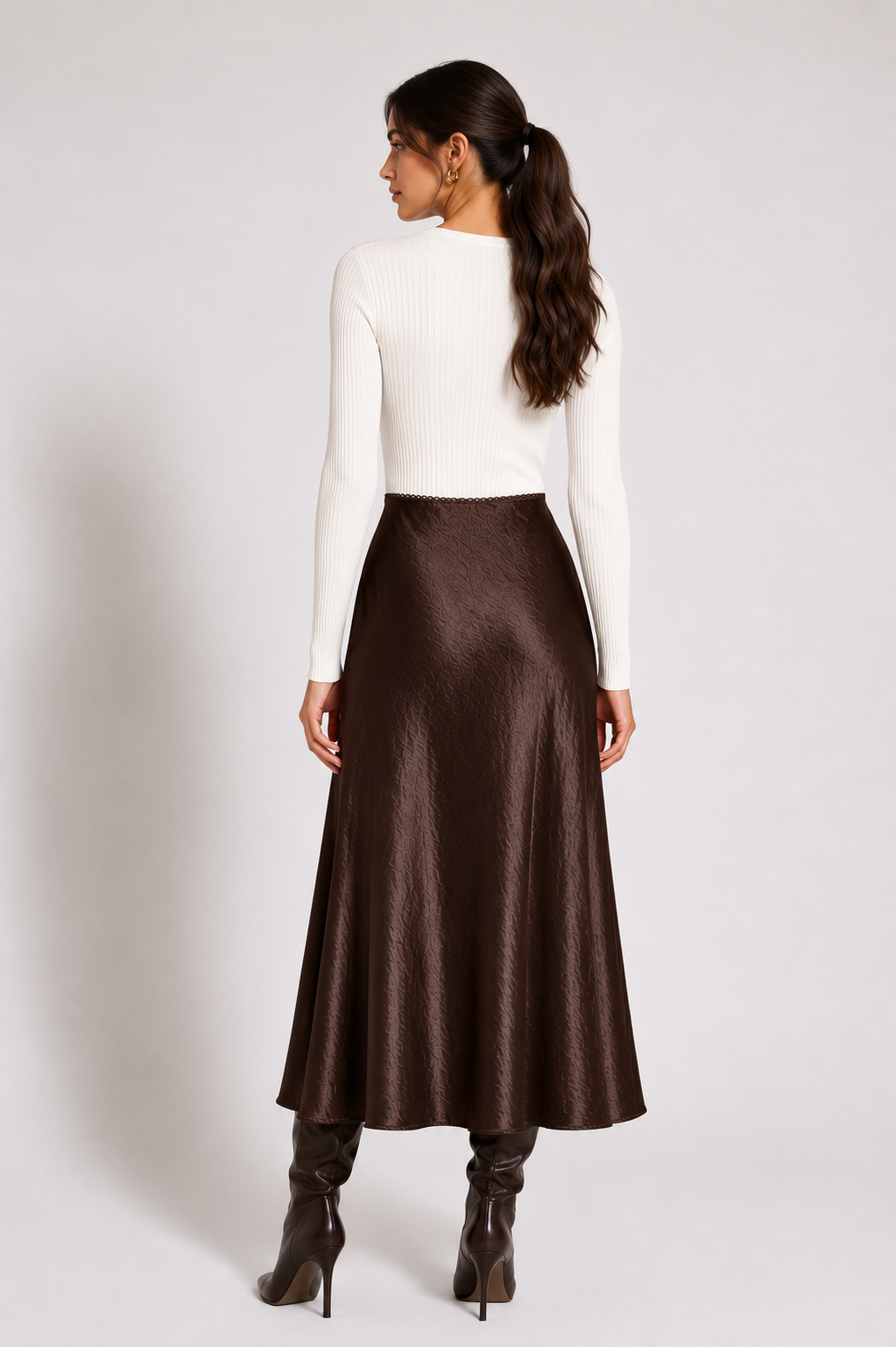 Pleated Midi Skirt — Chocolate