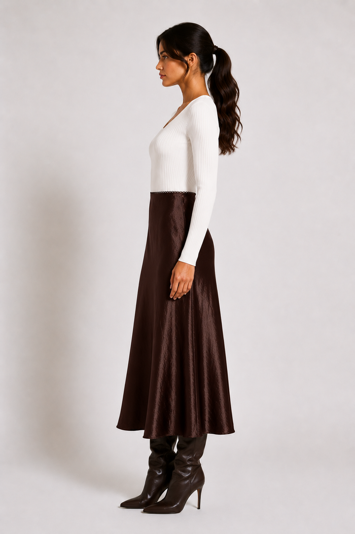 Pleated Midi Skirt — Chocolate