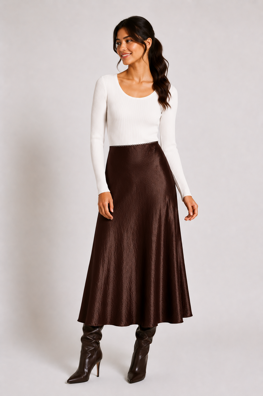 Pleated Midi Skirt — Chocolate