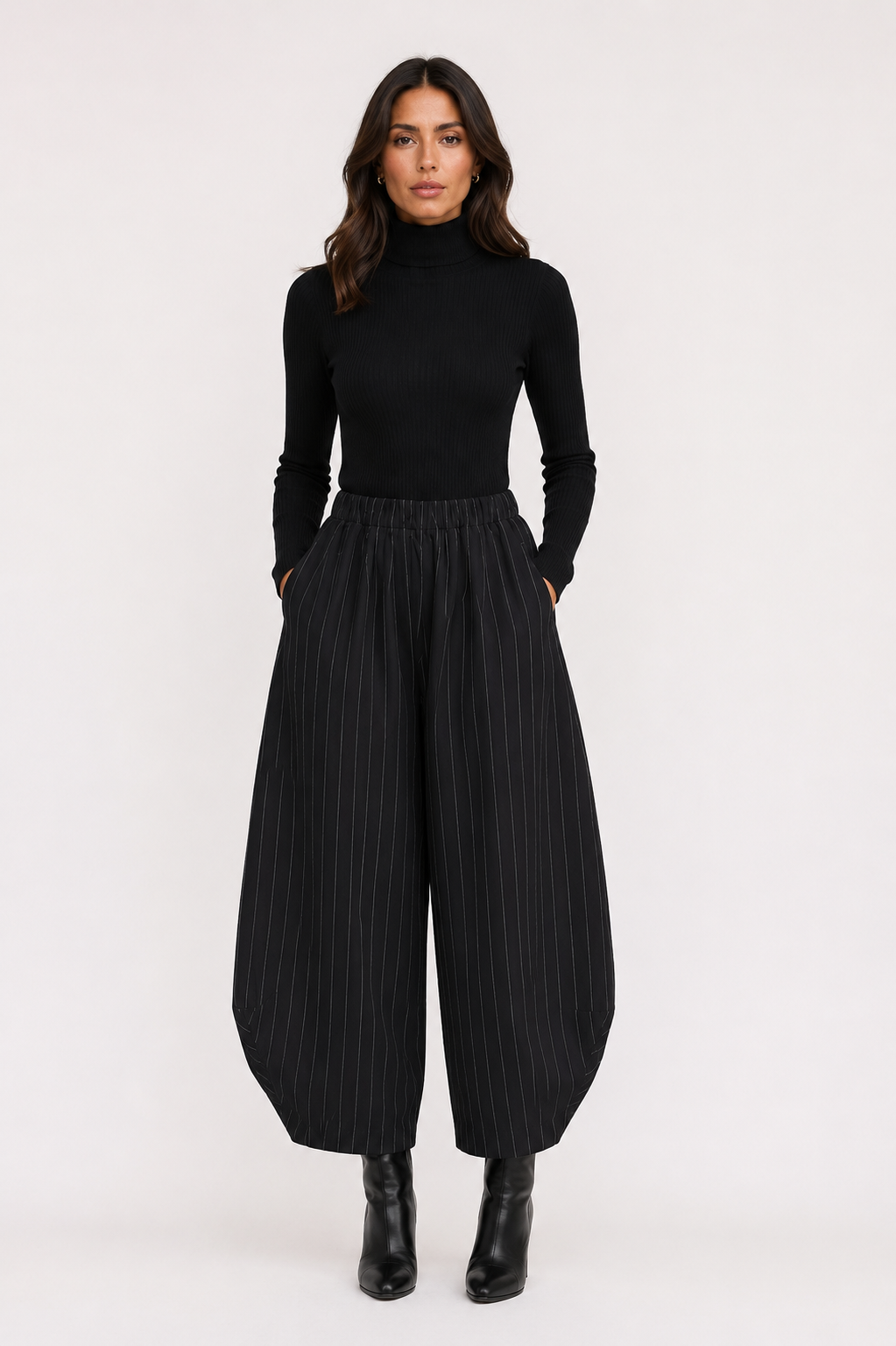 Pinstripe Strapless Peplum Set — Black