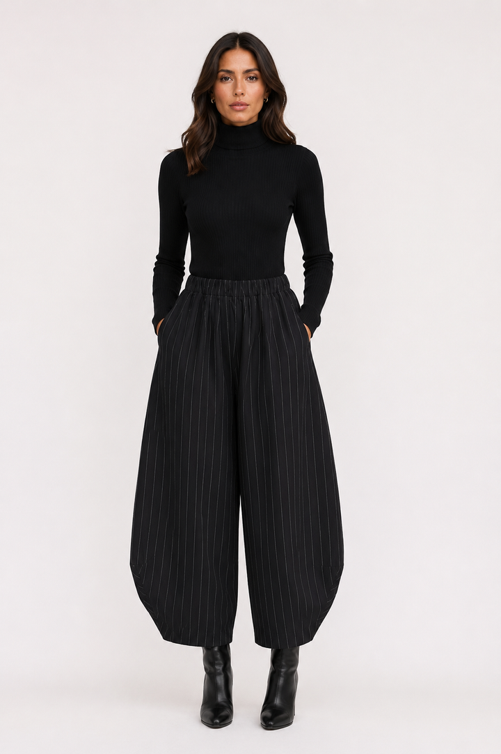 Pinstripe Strapless Peplum Set — Black