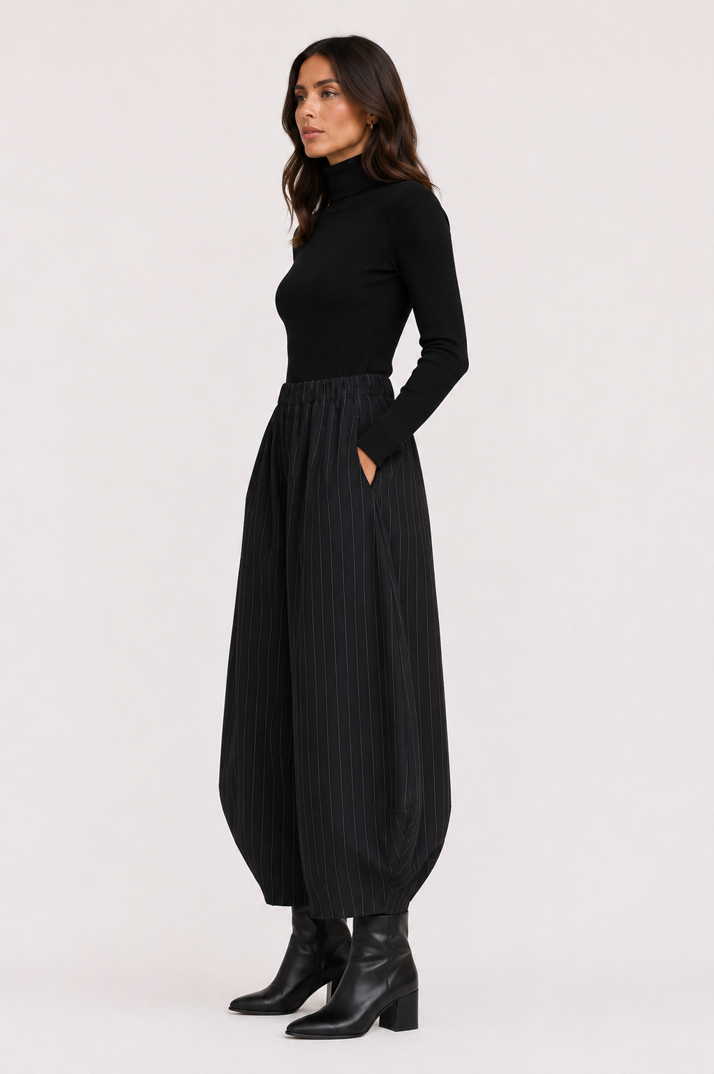 Pinstripe Strapless Peplum Set — Black