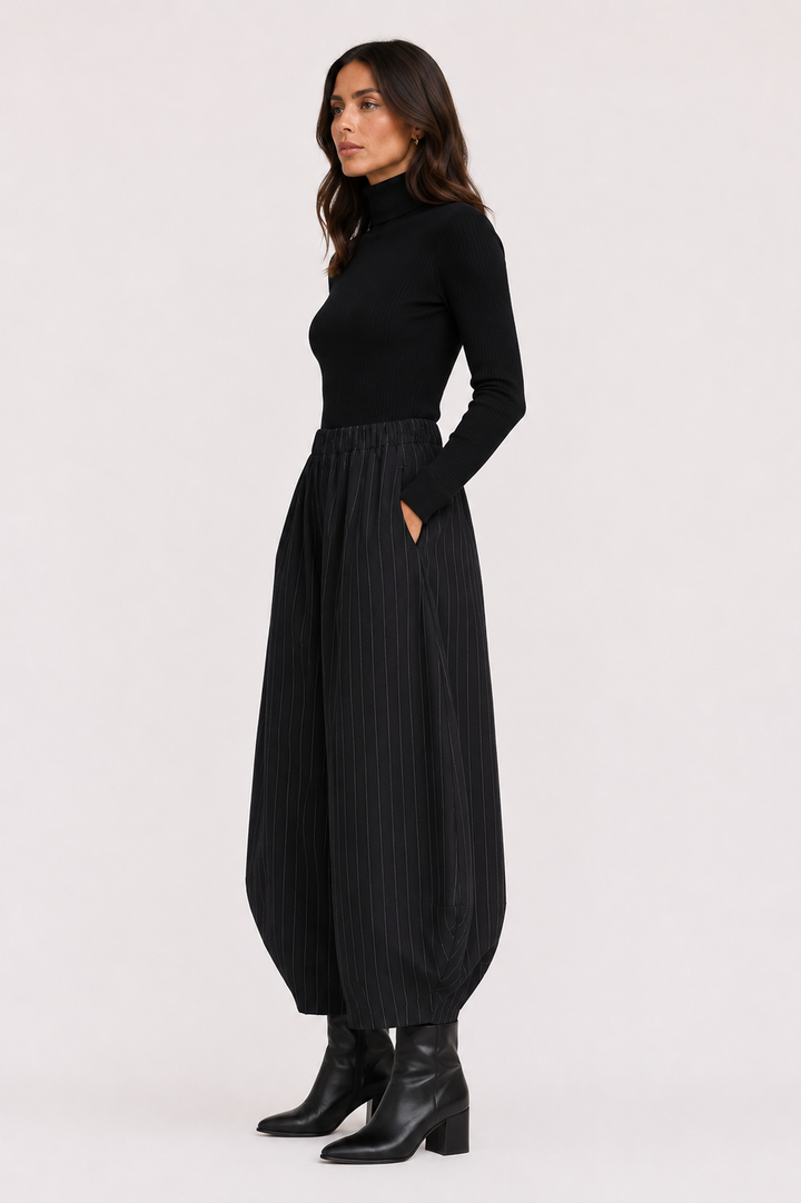 Pinstripe Strapless Peplum Set — Black