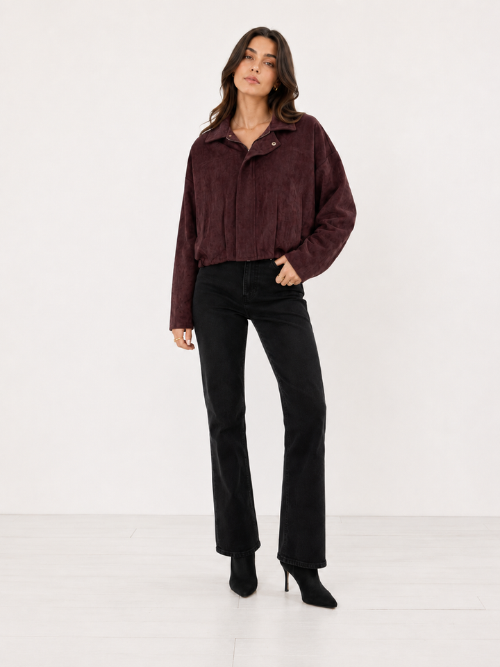 Cropped Suede Shacket — Chocolate