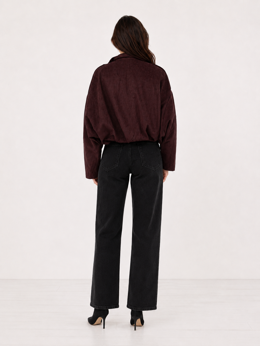 Cropped Suede Shacket — Chocolate