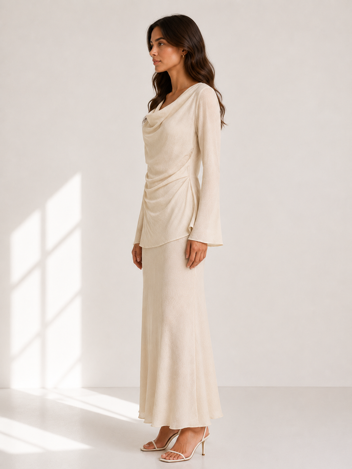 Cowl Neck Draped Top - Cream