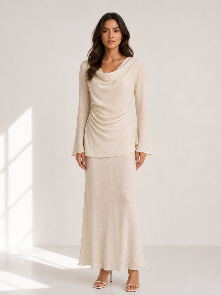 Cowl Neck Draped Top - Cream