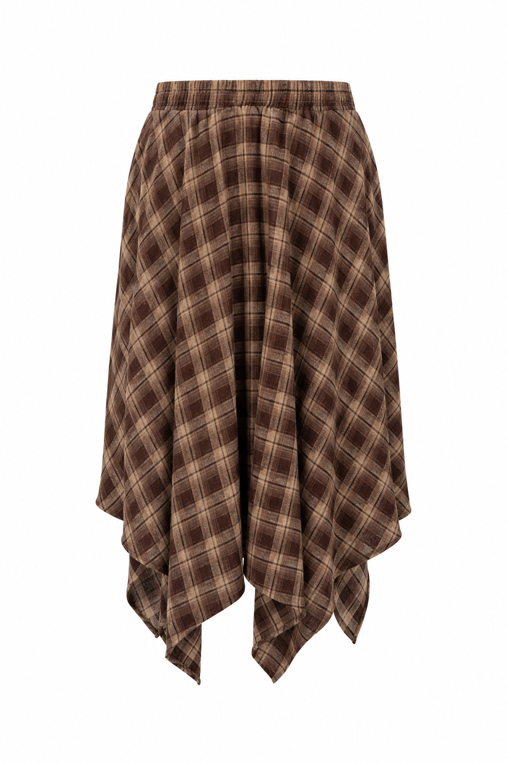 Plaid Check Midi Skirt — Brown