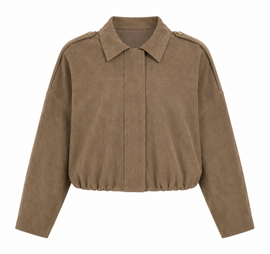Cropped Suede Shacket — Beige
