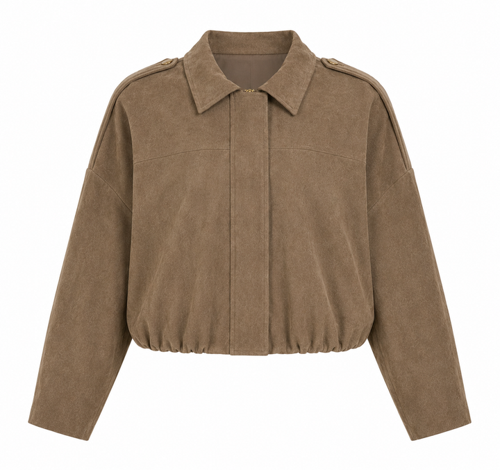 Cropped Suede Shacket — Beige