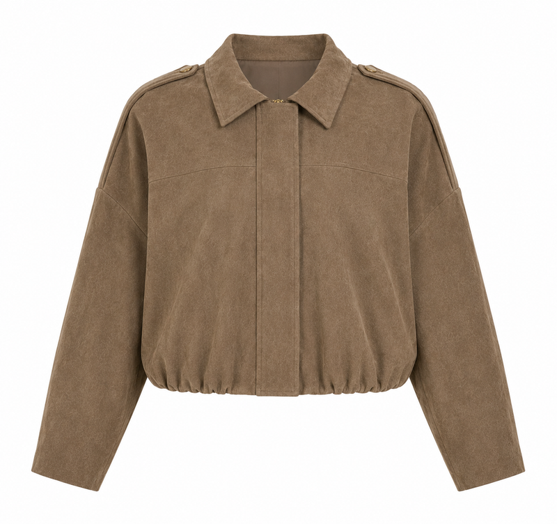 Cropped Suede Shacket — Beige