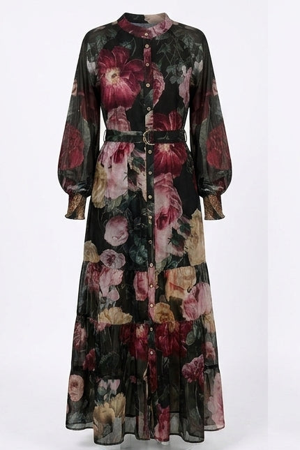 Floral Print Balloon Sleeve Maxi Dress - Floral