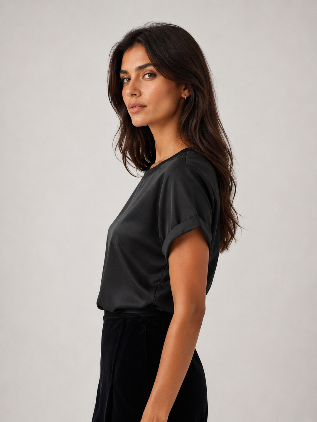 Satin Crew Tee - Black