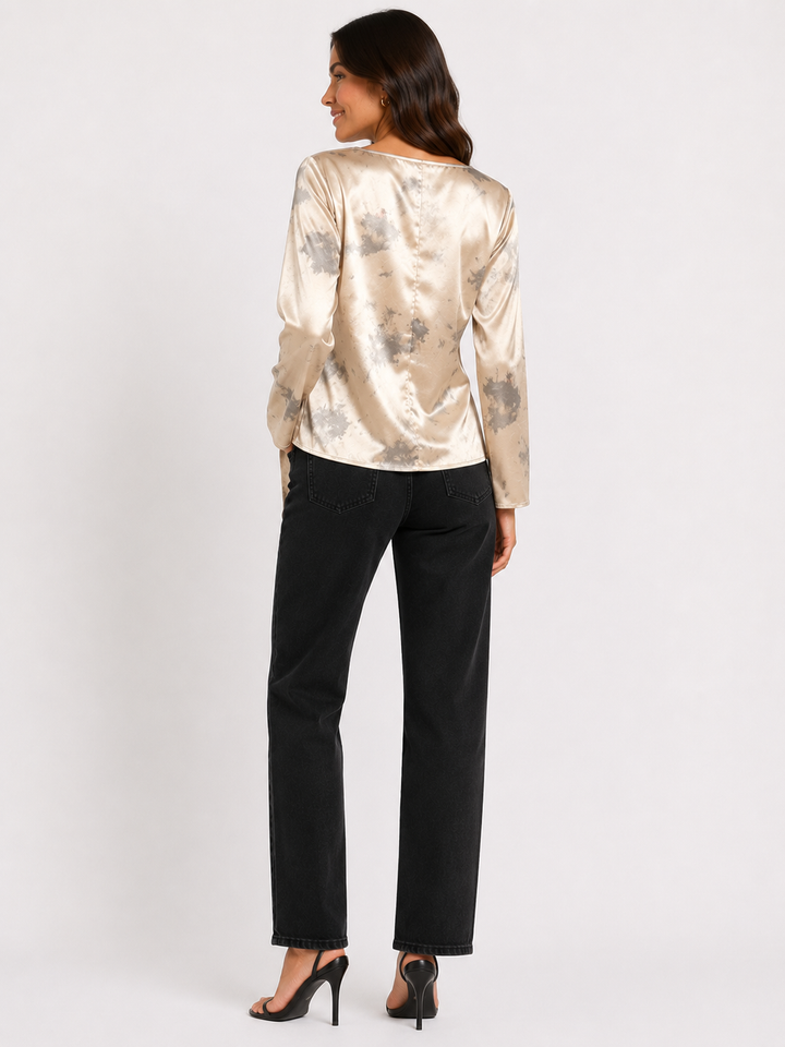 Printed Wrap Blouse - Cream