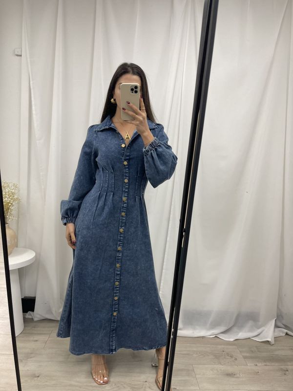 Denim Maxi Shirt Dress - Dark Denim