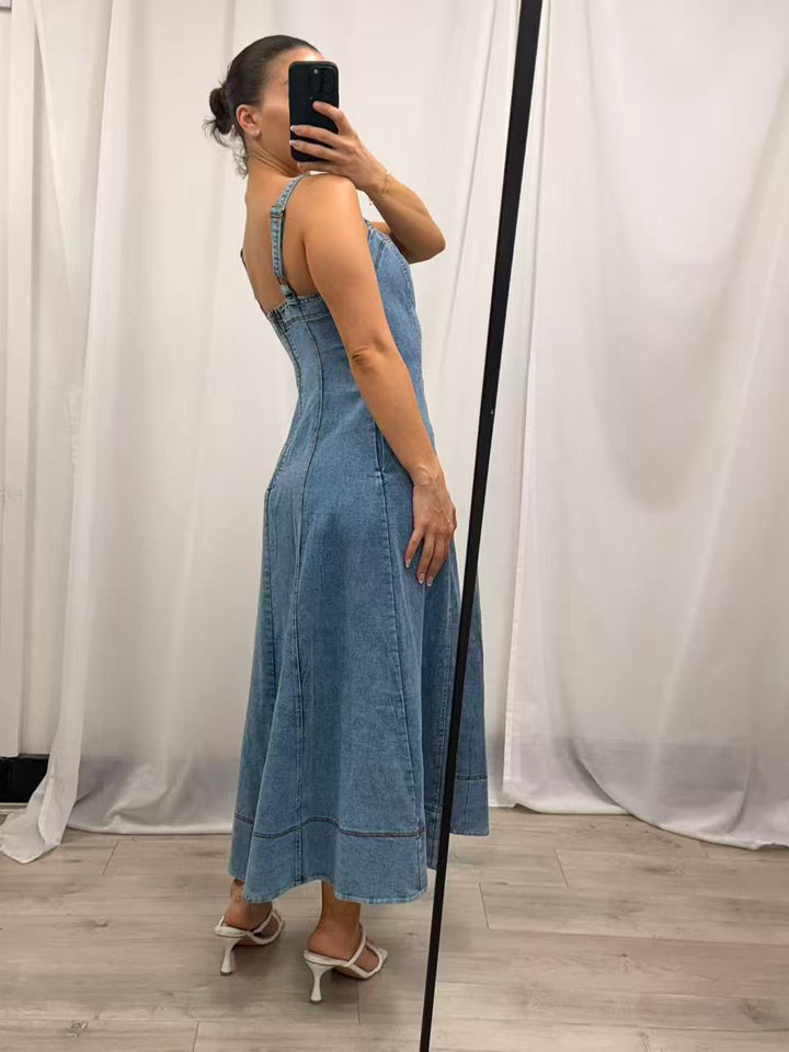Denim Sleeveless Midi Dress - Light Wash