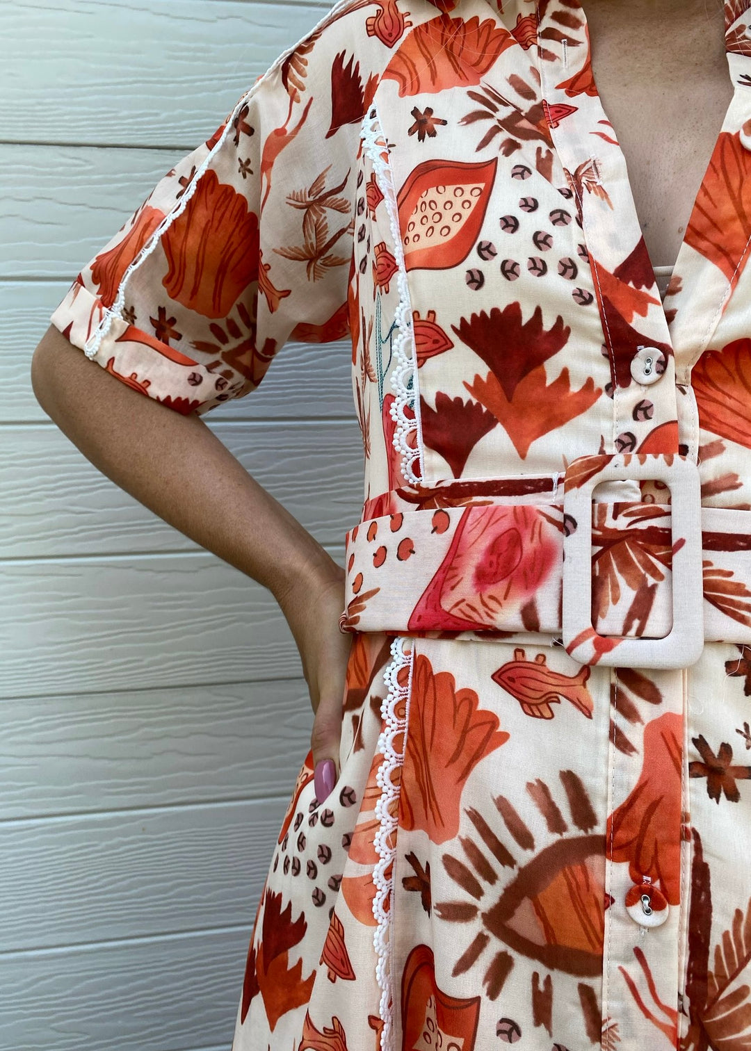 Vacation Dress-Orange/Beige
