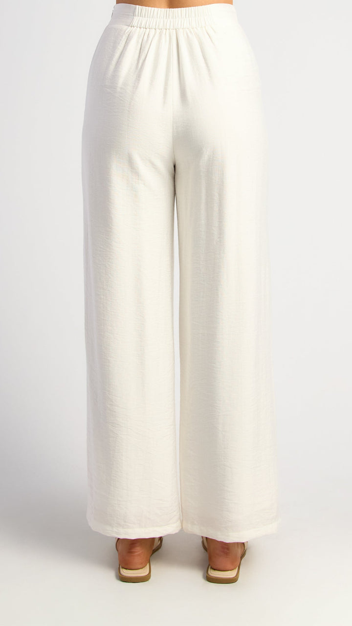 Textured Pants With Elastic Back Waist - White