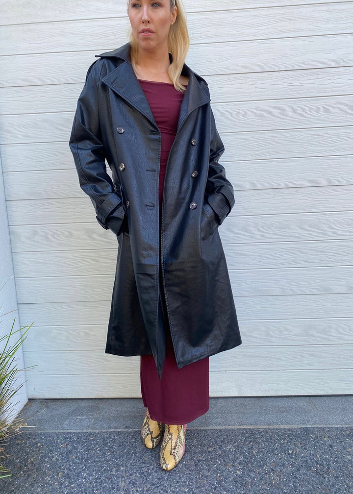 Ella Leather look Trench - Black