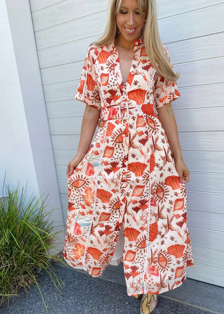 Vacation Dress-Orange/Beige