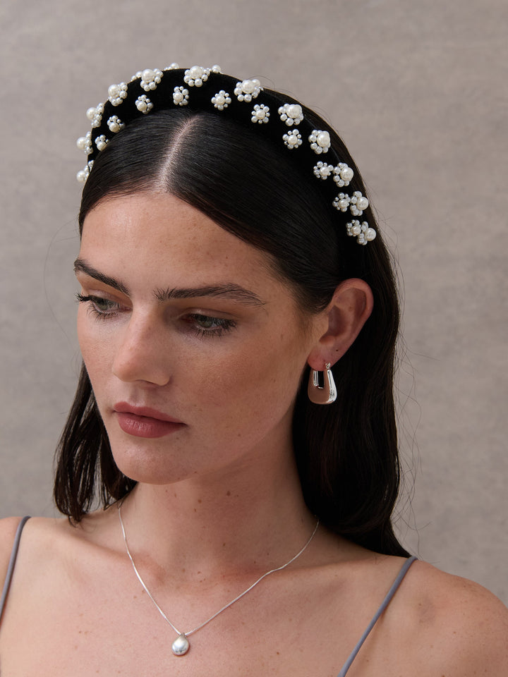 Pearl Floral Velvet Statement Headband